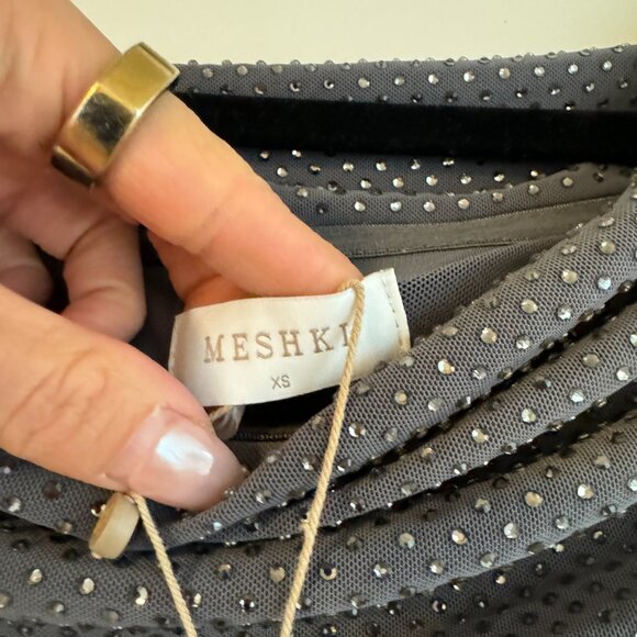 Meshki - Off Shoulder Diamante Maxi Dress - Gunmental - Picture 3 of 7